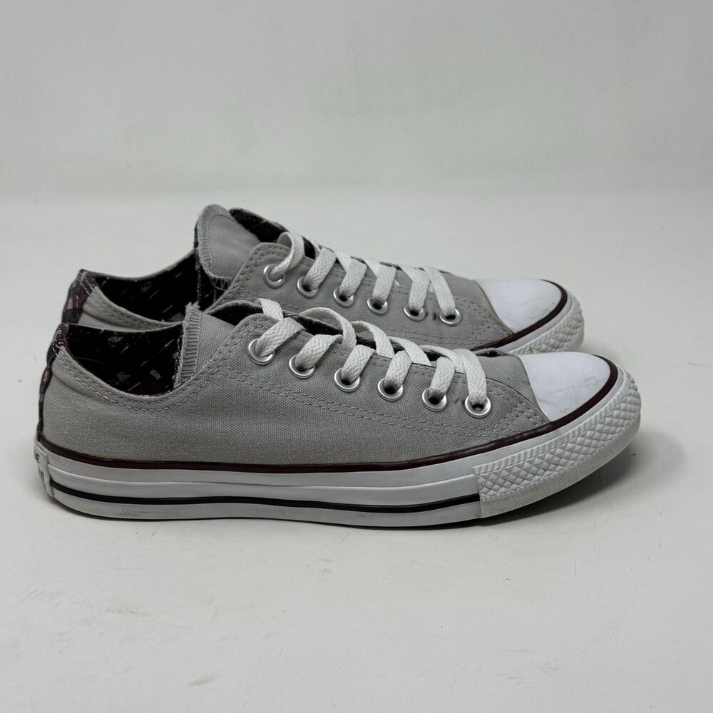 Converse All Star Double Tongue Shoes Womens 7 Gray Plaid Low Canvas Sneakers